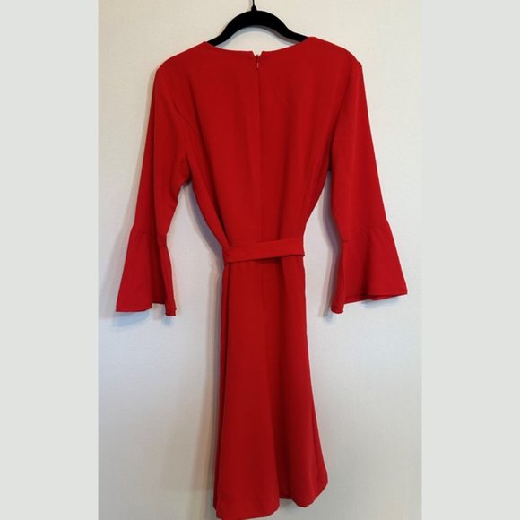 Ann Taylor | Red Quarter Bell Sleeved Dress - Size - Picture 2 of 11